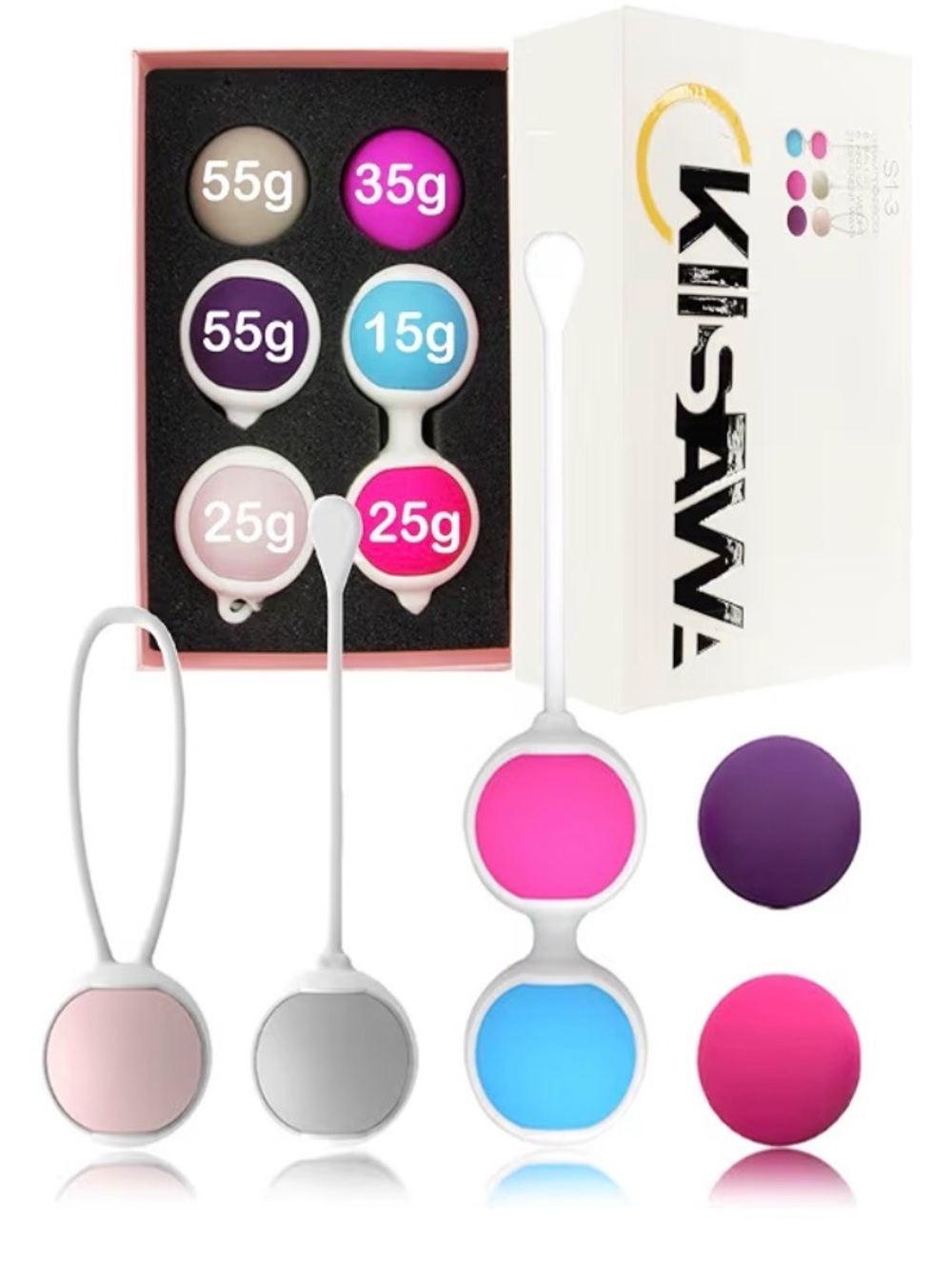 NEW KiiSAWA Silicone Kegel Balls Set in Pink, Purple, Blue, Gray
